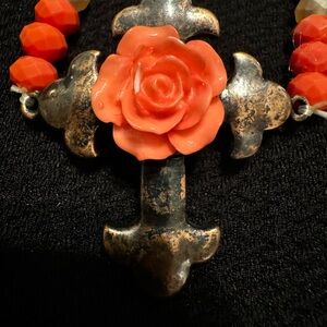 Coral, Rose Cross: beaded bracelet.